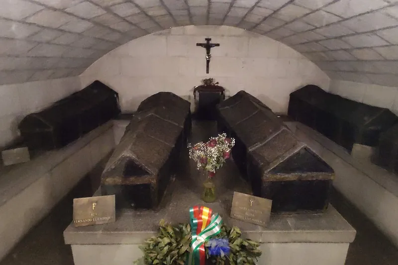 The lead coffins in the crypt below